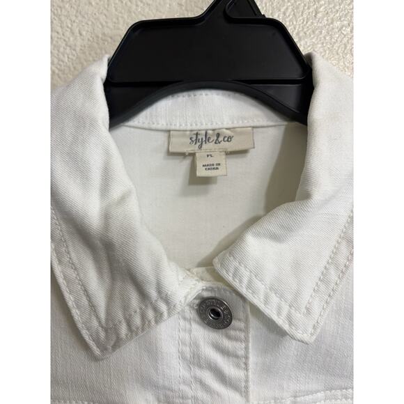 Style & Co Denim Jacket Womens Size PL Pockets Bright White Jean Western - Picture 5 of 9